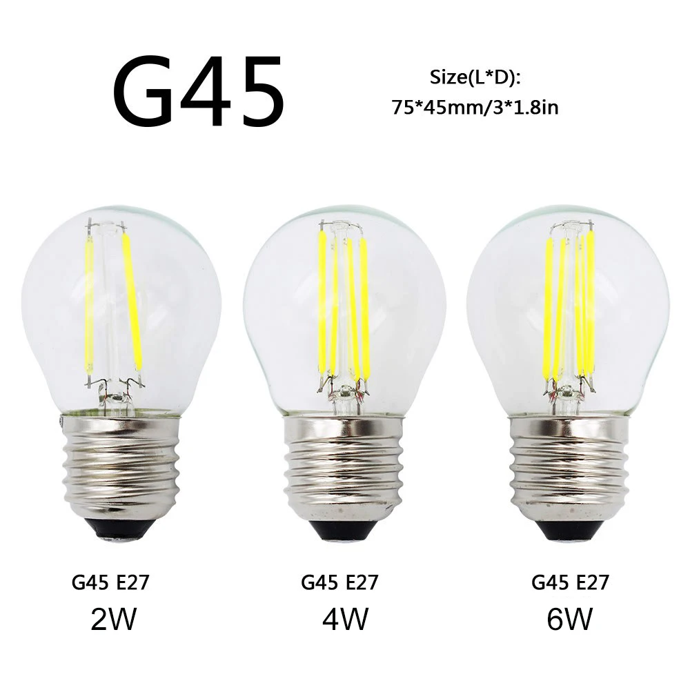 

E27 G45 Screw Base Retro Edison Bulb Replace 20W 40W 60W Incandescent 2W 4W 6W 220V E27 Vintage LED Filament Light Bulbs White