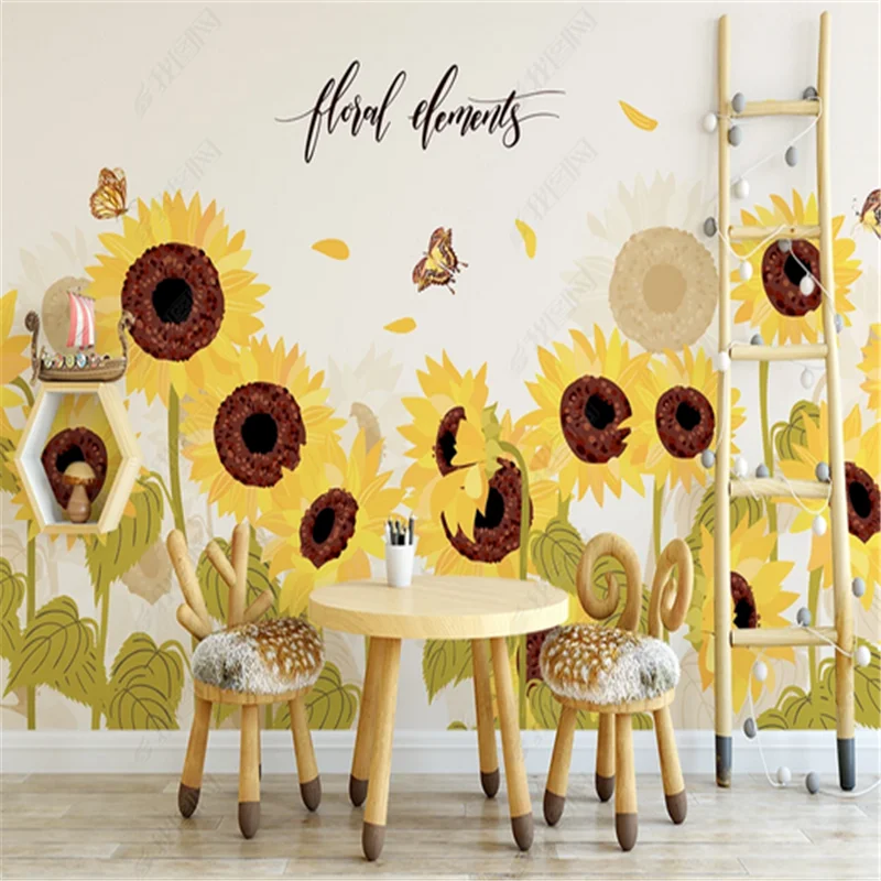 

Nordic mural 3d wallpaper bedroom decor Fresh Sunflower Fresco Studio background wall papers home decor living room decoration