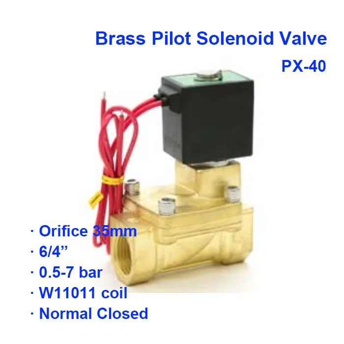 

2 Way Low Pressure Pneumatic Brass Pilot Solenoid Valve PX-40 BSP Port G5/4" 0.5-7bar Orifice 35mm W11011 coil