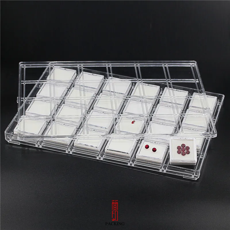 24Pcs Gemstone Diamond Jewelry Display Box Loose Diamond Holder Box Clear Cover Gem Storage Container Empty Jewelry PackagingBox