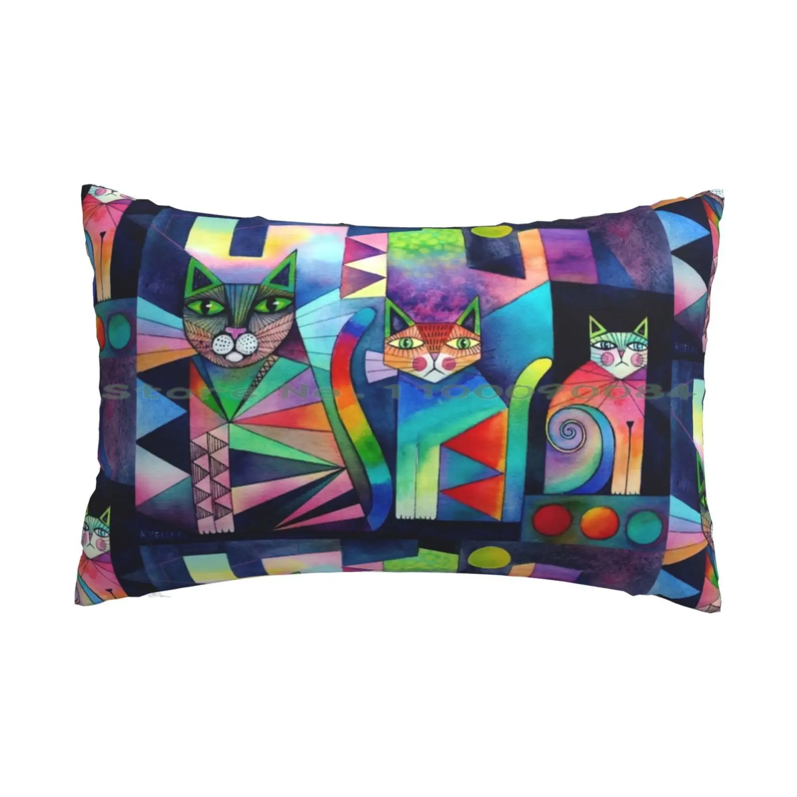 Moonlight Magic Pillow Case 20x30 50*75 Sofa Bedroom Abstract Cats Citycats Colourful Cats Geometric Cats Fantasy Moon Light