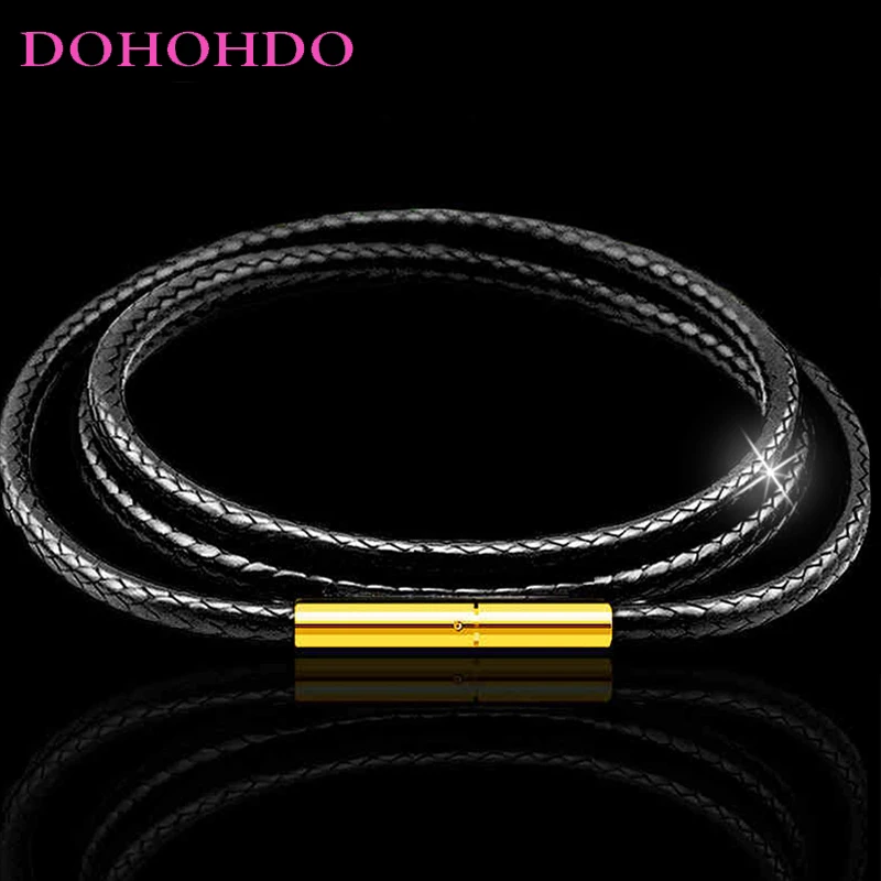 1mm 1.5mm 2mm 3mm Leather Necklace Cord Wax Rope Chain With Gold Color Stainless Steel Clasp For Men Women DIY Necklace Making