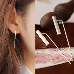 REETI 925 Sterling Silver  vertical bar Wedding Dangle Earrings For Women Long Silver Earrings Party Fashion Jewelry
