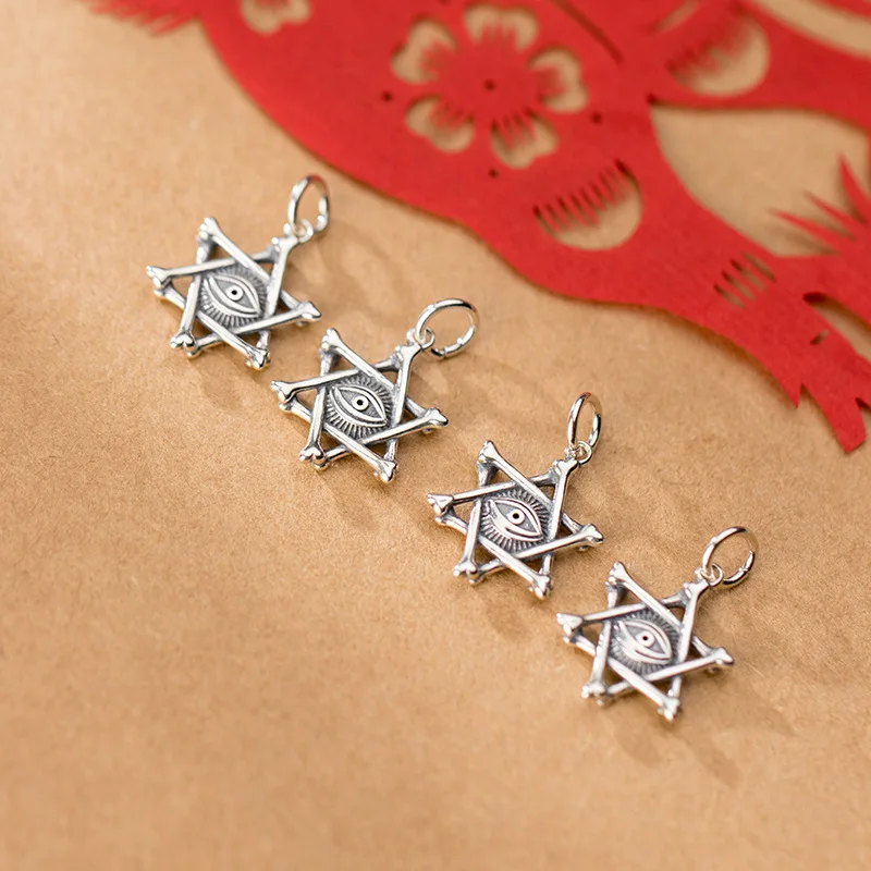 1pc 925 Sterling Silver Fashion Devil Eye Hexagram Charms Decoration Hollow Silver Pendants DIY Fine Jewelry Ornaments For Women