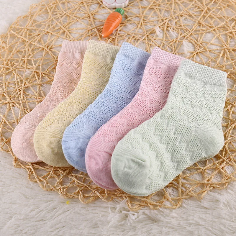 5 Pairs/Lot Children Soft Cotton Socks Boy Girl Baby Ultrathin Fashion Breathable Solid Mesh For Spring Summer 1-8T Teens Kids