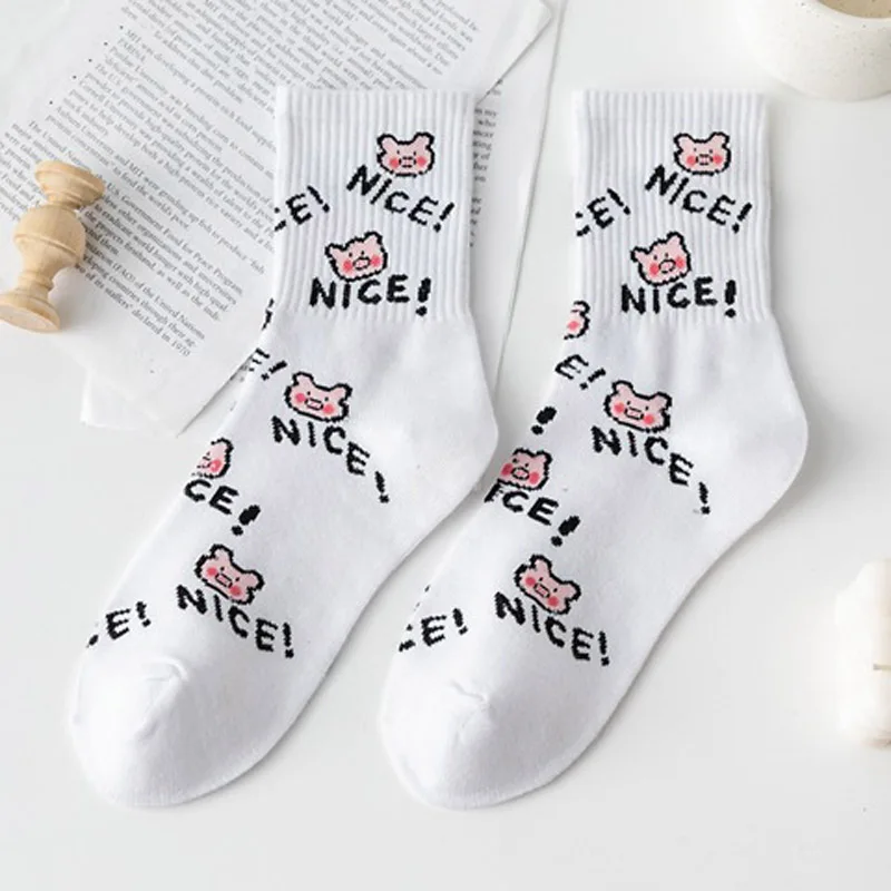 Spring/Summer 2021 New Cartoon Duck Animal Women\'s Socks 1 Pair Of Piggy Bear Cute Girl Cotton Women\'s Socks EU 35-43 Size