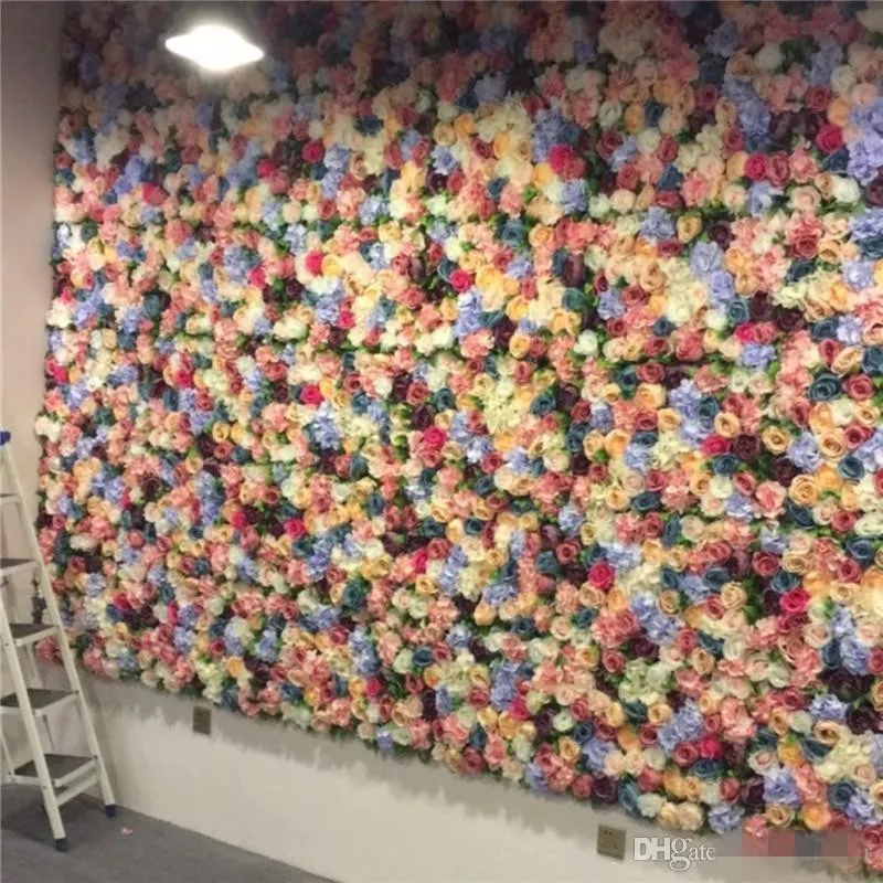 

New 60X40CM Wedding Flower Backdrop Artificial Silk Rose Peony Hydrangea Flowers Wall Road Leading Flowers Event Party Supplies