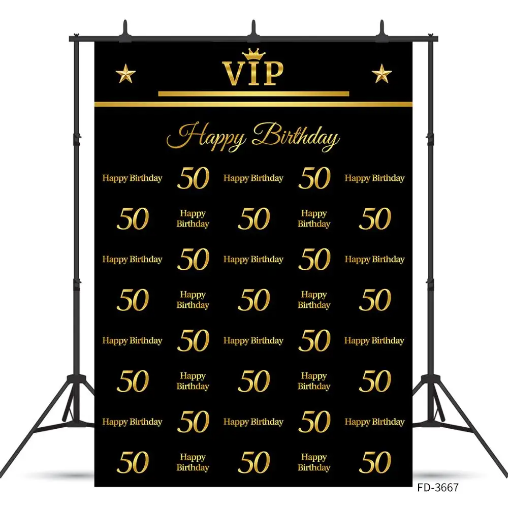 Happy 50th 40 30 25 18 Birthday Party Photo Background Props Gold Poster Vinyl Photography Backdrops Photo Studio