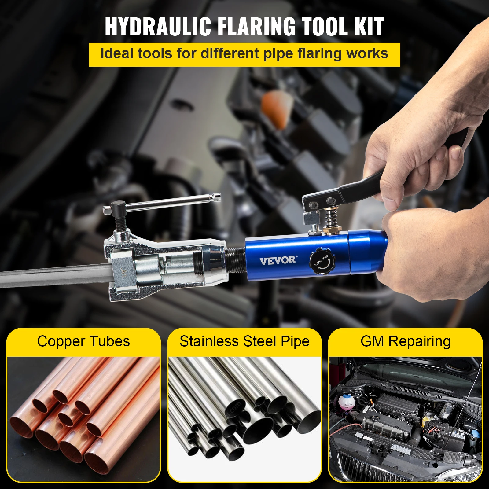 VEVOR Kit di strumenti di espansione idraulica e doppia svasatura Soft HVAC espansore per tubi in rame da 1/4in a 3/8in strumento di riparazione della svasatura del freno