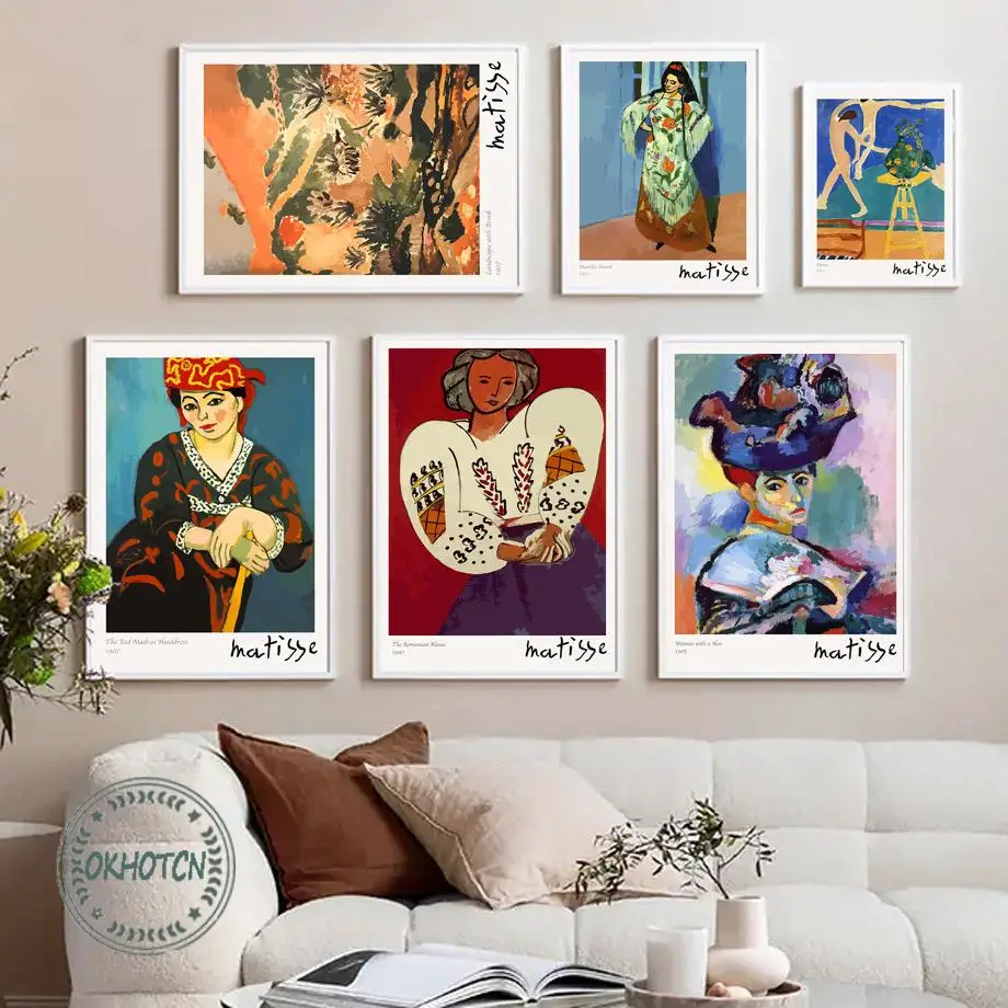 Nordic Henri Matisse Poster Masterpieces Exhibition Abstract Woman with A Hat Dance Window Wall Art Canvas Paintings for Room