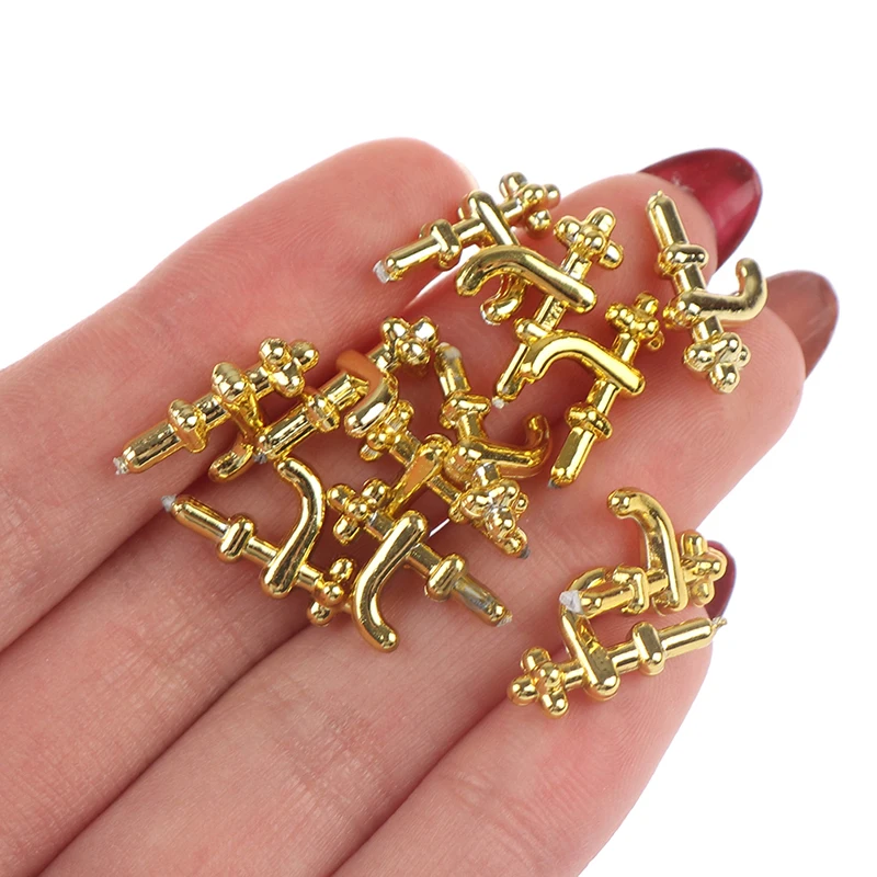 12pcs/set 1:12 Miniature Gold Color Metal Water Tap Faucet For Dollhouse Bathroom Kitchen Accessories Dollhouse Miniature Faucet