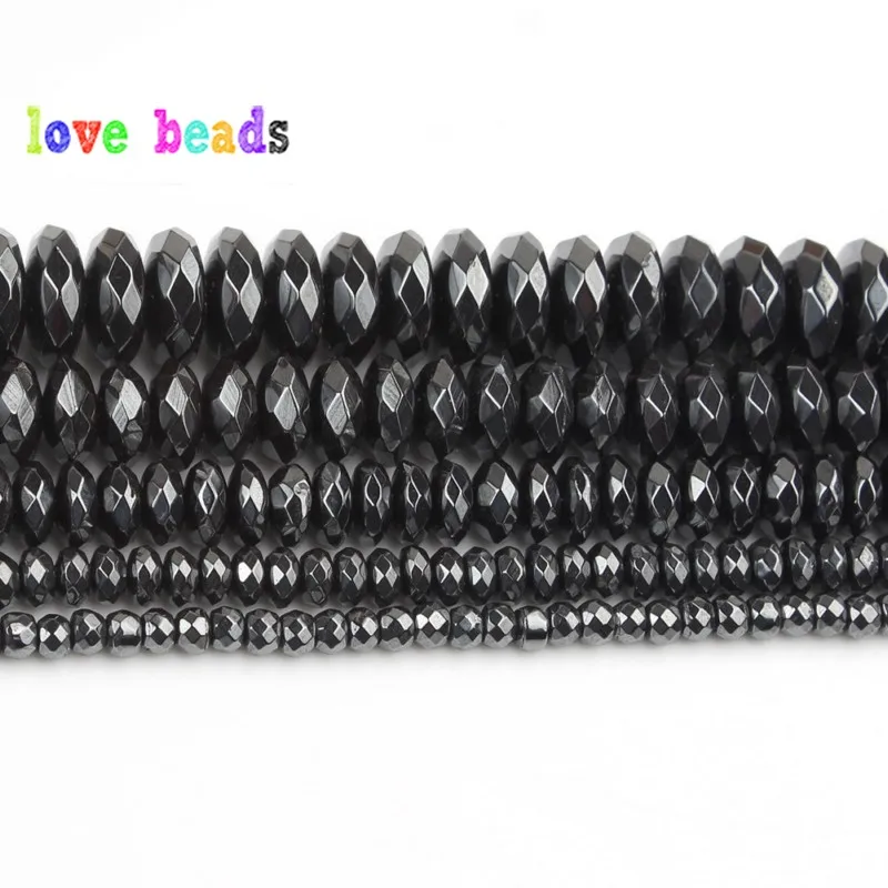 4x2/3x2/6x3/8x4/10x4mm Natural Black Hematites Flat Stone Spacer Loose beads For Fashion Accessories Jewellery Making 15\'\'