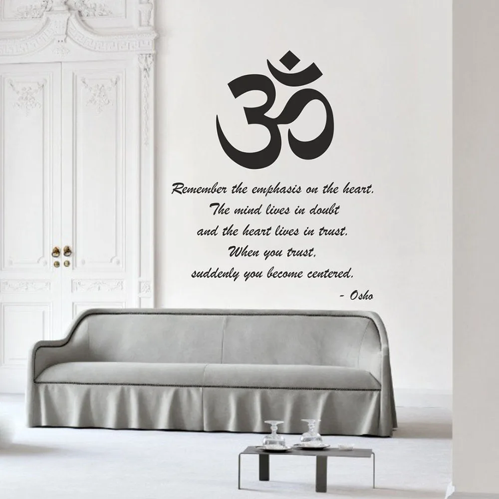 YOGA Meditation Wall Sticker Om Calligraphy Symbol Osho Inspirational Quote Vinyl Wall Decal Living Room Home Decorate A173