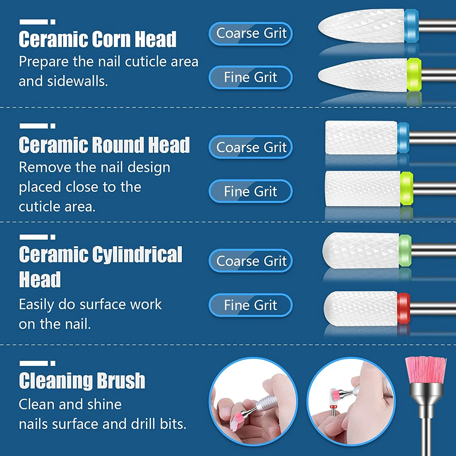 Brocas elétricas para manicure, 16 em 1, ferramenta para manicure, lixa de unha e gel cerâmico acrílico