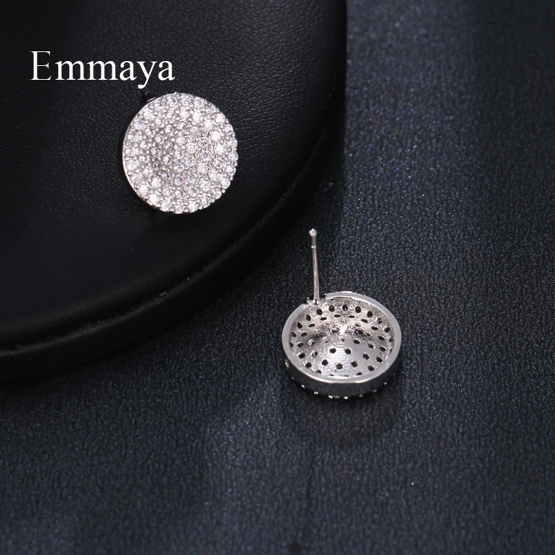 Emmaya Classical Style Small Disk Shape With Cubic Zircon Silver Plated Personality For Women Luxury Earring Dainty Gifts