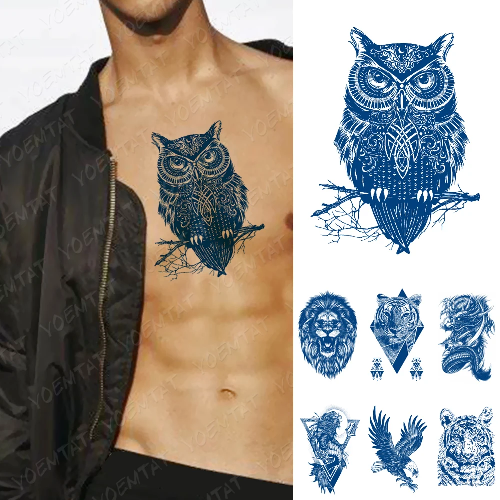 Juice Lasting Ink Tattoos Body Art Waterproof Temporary Tattoo Sticker Leopard Tiger Tatoo Arm Fake Totem Mechanical Owl Tatto