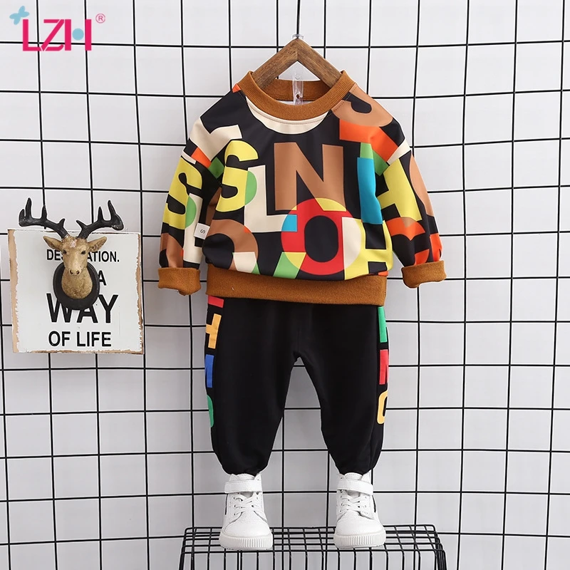 

LZH 2021 Letter Boy Clothes Suit Spring Autumn Toddler Boy Clothing Top+Pant 2-piece Set Kids Sport Suit Children Clothing 1-5 Y