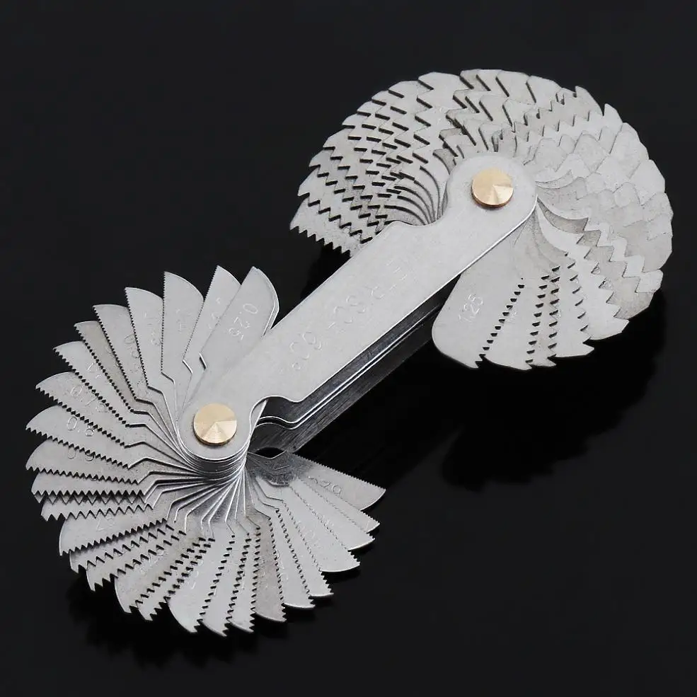 55-60 Degree Stainless Steel Screw Gauge Metric Inch US Thread Plug Gauge Gear Tooth Thread Pitch Folding Measuring Tool