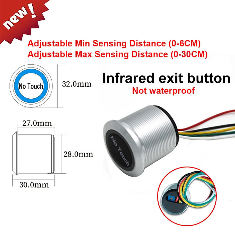 Interruptor de salida con Sensor táctil, resistente al agua, sin contacto, tipo de inducción, botón de salida, Control de acceso, DC12V/24V con LED