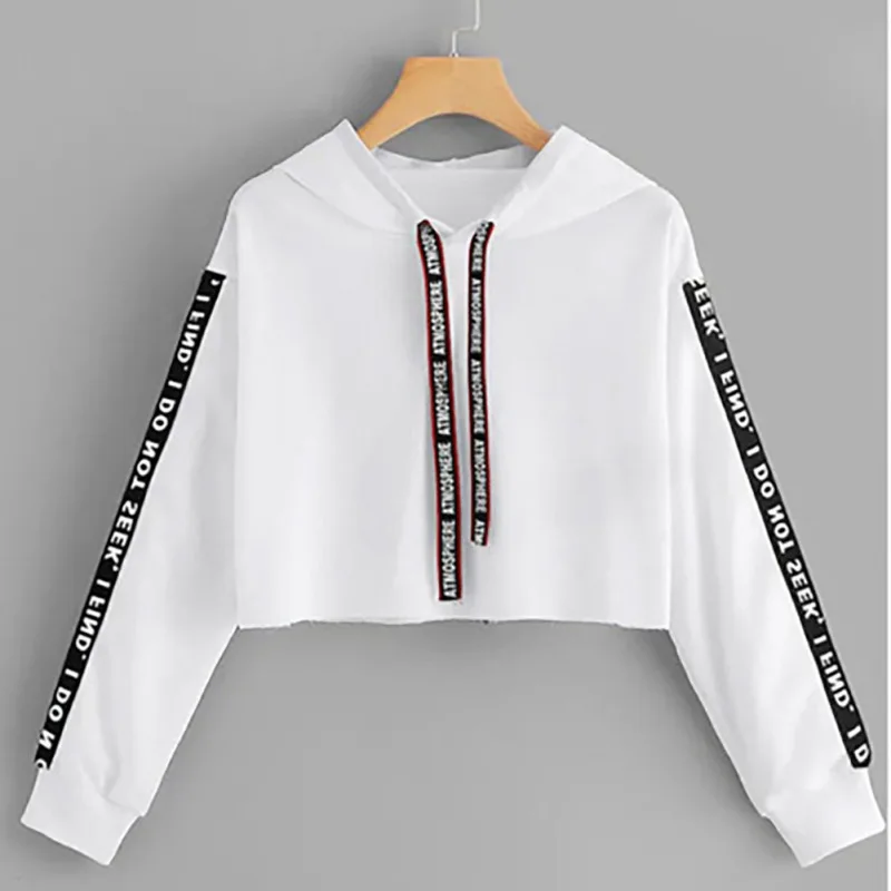 Hooded Sweatshirts For Women Autumn Fashion Long Sleeve Pullover Letter Drawstring Side Printed Hoodie