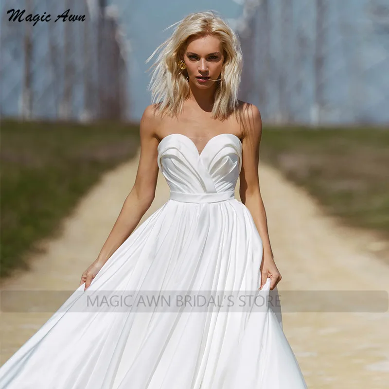 Magic Awn 2022 abiti da sposa da spiaggia piega a cuore Chiffon senza maniche Boho abiti da sposa bianchi A-Line semplice Vestido Novia