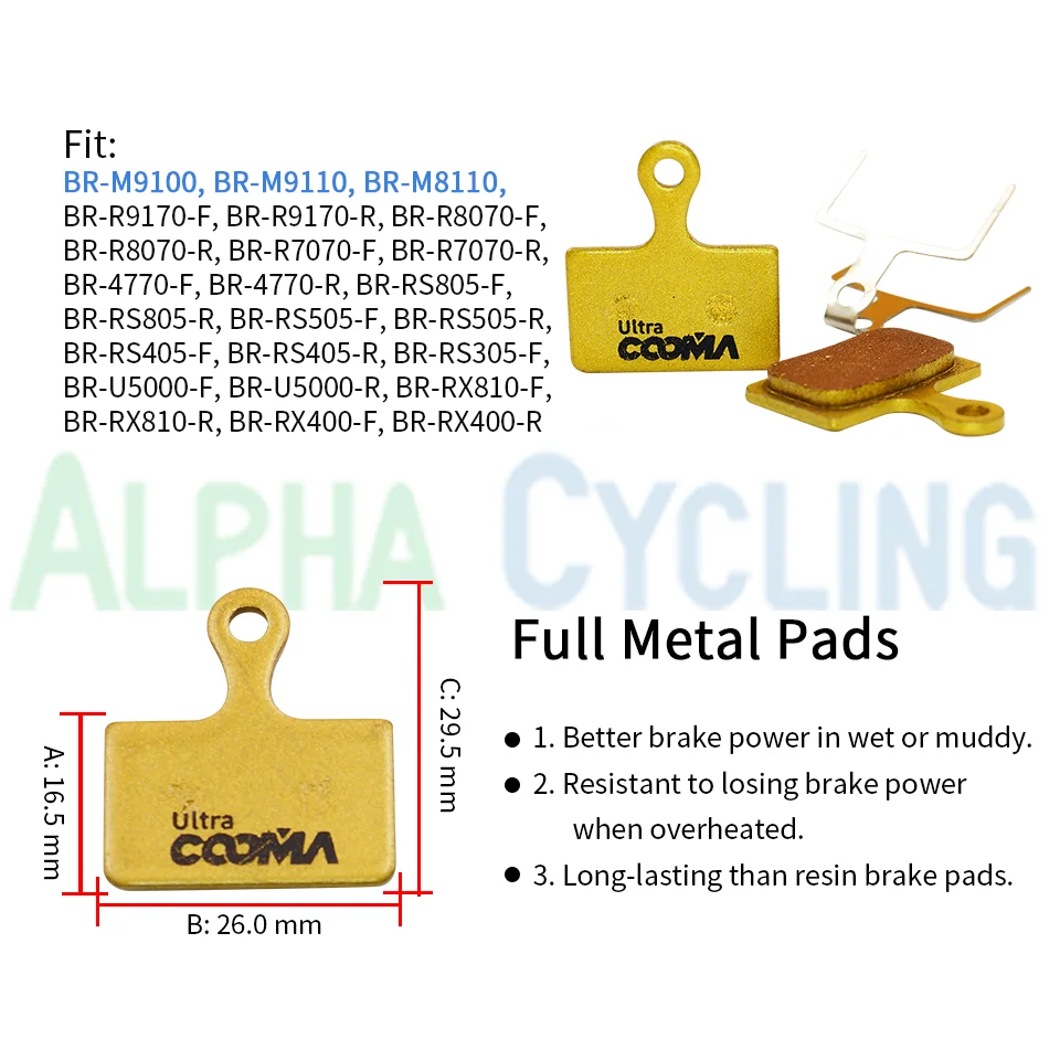 Pastiglie freno per bicicletta per SHIMANO XTR M9100, Dura Ace R9170, Ultegra R8070, U5000, RS805, RS505, RS405 RS305, 4 coppie, oro Ultra