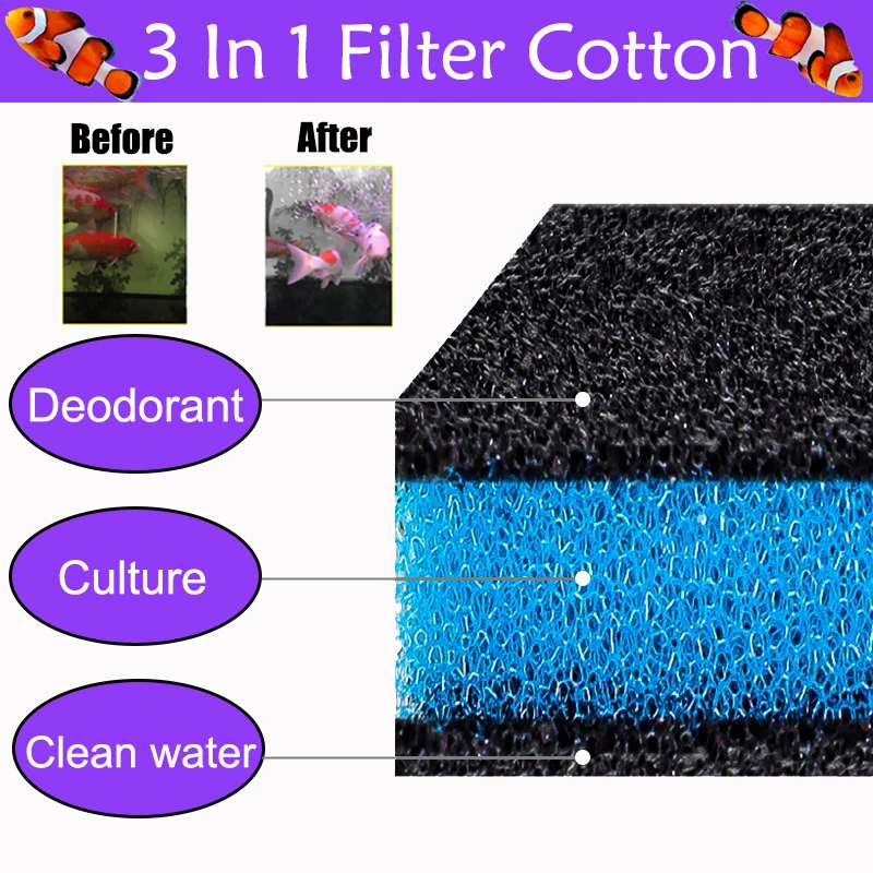 Aquarium Activated Carbon Biochemical Filter Cotton High-density Water Purification Sponge Fish Tank Filter Filter Accessories