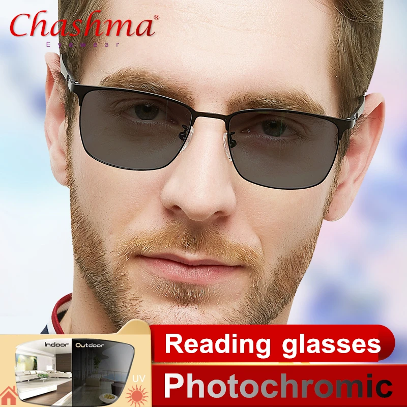 Titanium Alloy Sunglasses Transition Photochromic Reading Glasses for Men Hyperopia Presbyopia with Diopters Presbyopia Glasses