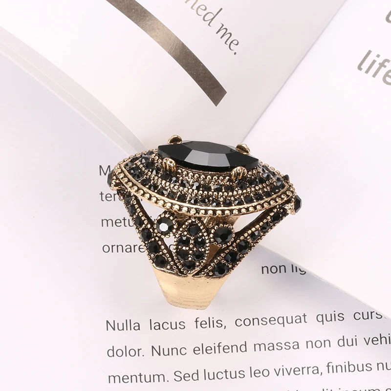 Kinel Luxury Black Antique Ring For Women Vintage Look AAA Crystal Boho Jewelry Gold Color Charm Ethnic Wedding Ring