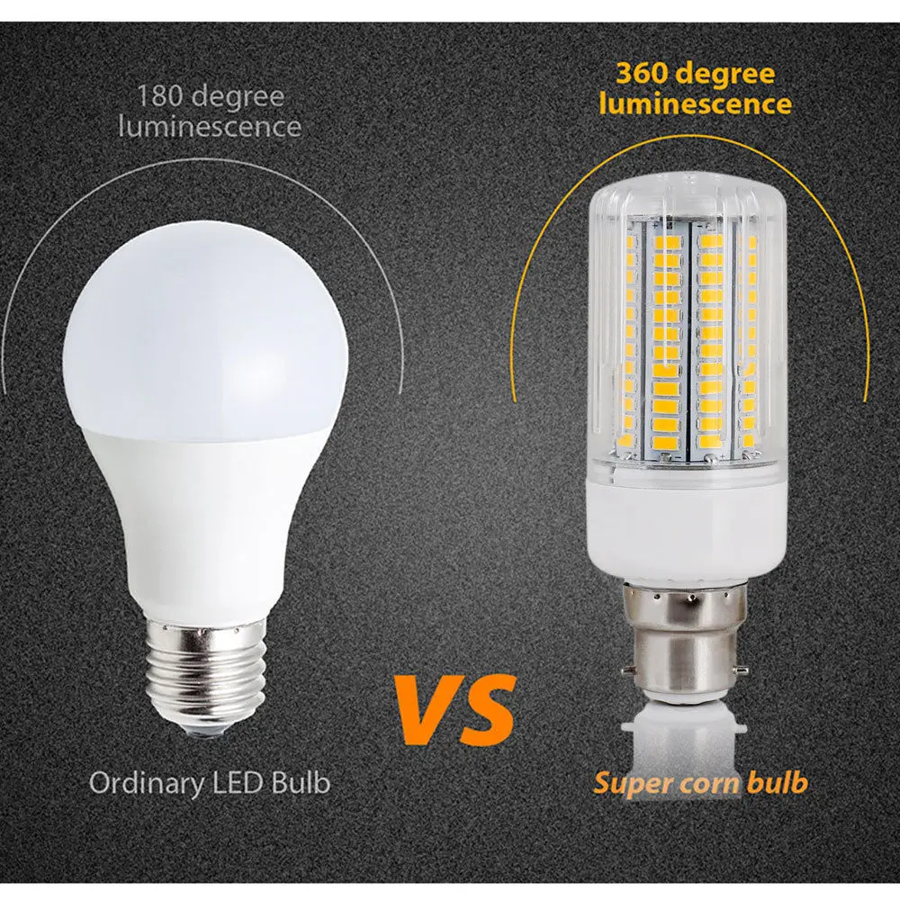 5Pcs E27 E12 B22 LED Corn Light Bulbs AC 220V Super Bright White Lamp Ampoule for Home Bedroom Replace 50W Incandescent
