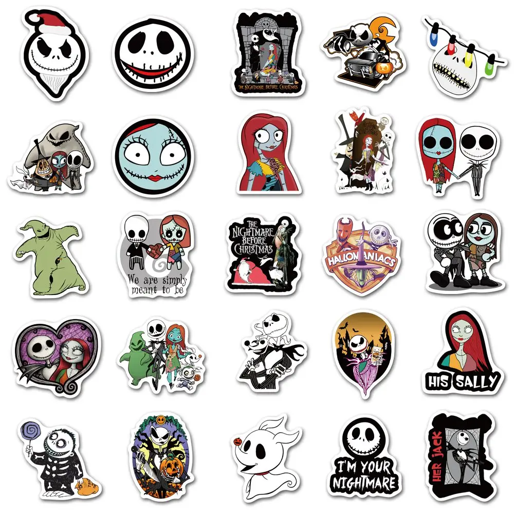 50Pcs New Nightmare Before Christmas Stickers Halloween Theme Waterproof Stickers for Laptop Skateboard Phone Luggage