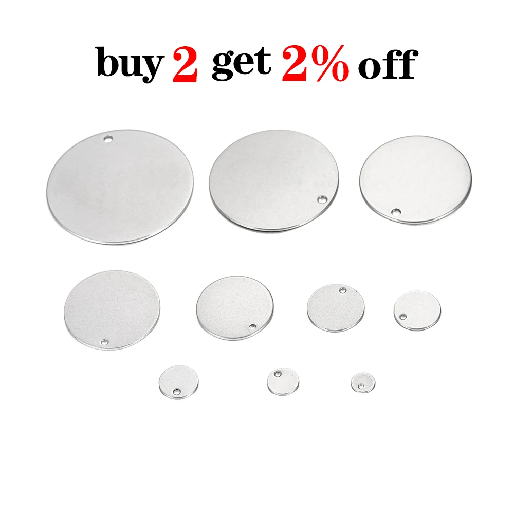 10-50pcs/lot 6-30mm Stainless Steel Round One Hole Charms Pendants Dog Tag For DIY Jewelry Making Findings Bracelet Supplies