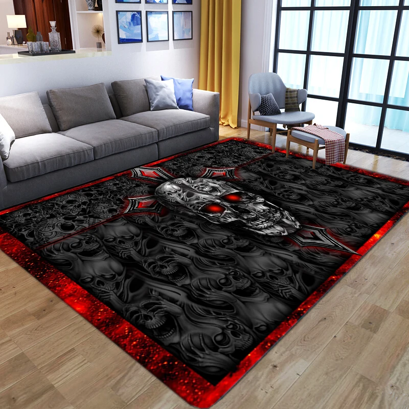 Horrible Skull 3D Carpet Living Room Kitchen Gorgeous Flower Printed non-slip Floor Rug Bathroom Area Hallway Entrance Door Mat