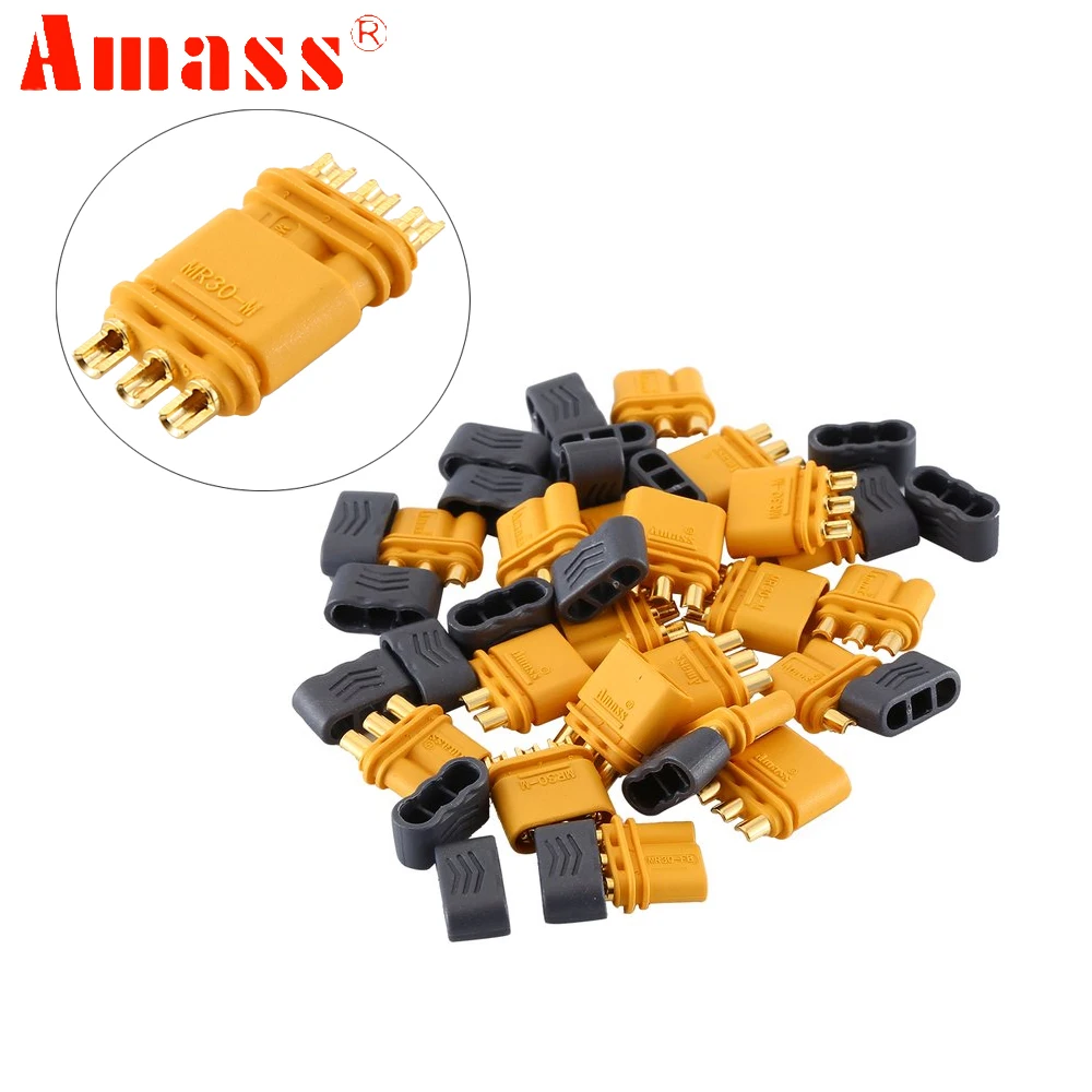 MR30 Connector,Amass MR30 Connector Plug With Sheath Female & Male for RC Lipo Battery RC Multicopter Airplane