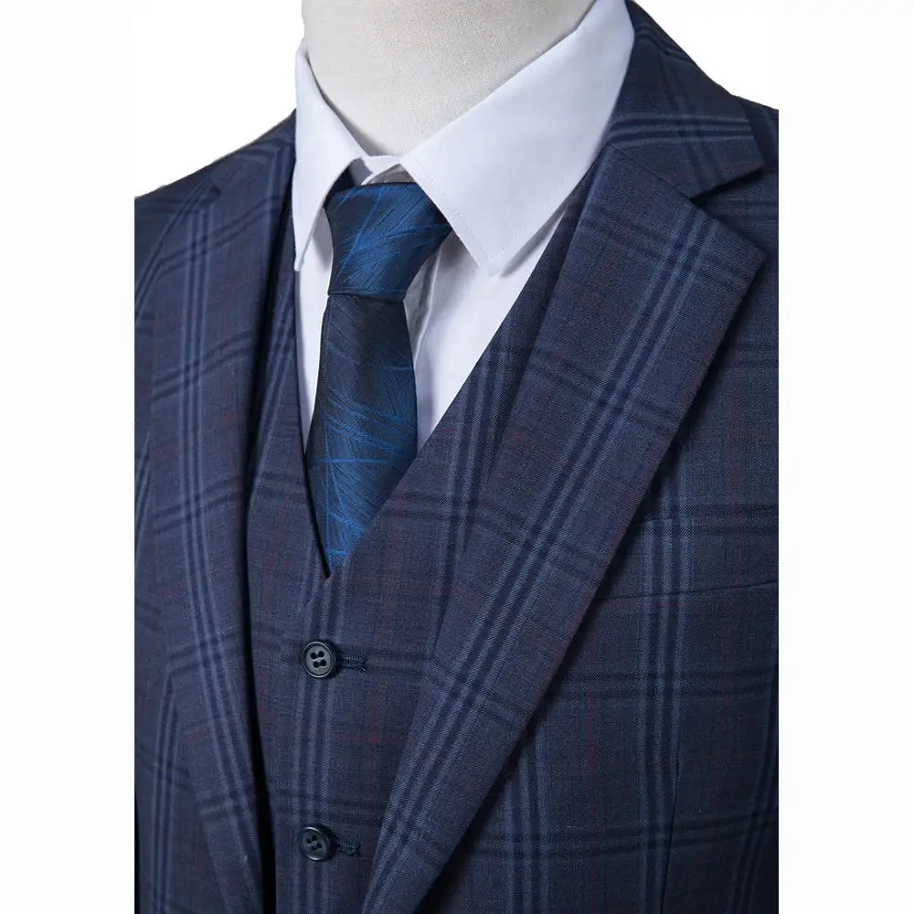 Custom Made high quality 150\'s worsted wool blue windowpane check Men Suit for wedding business causal suit