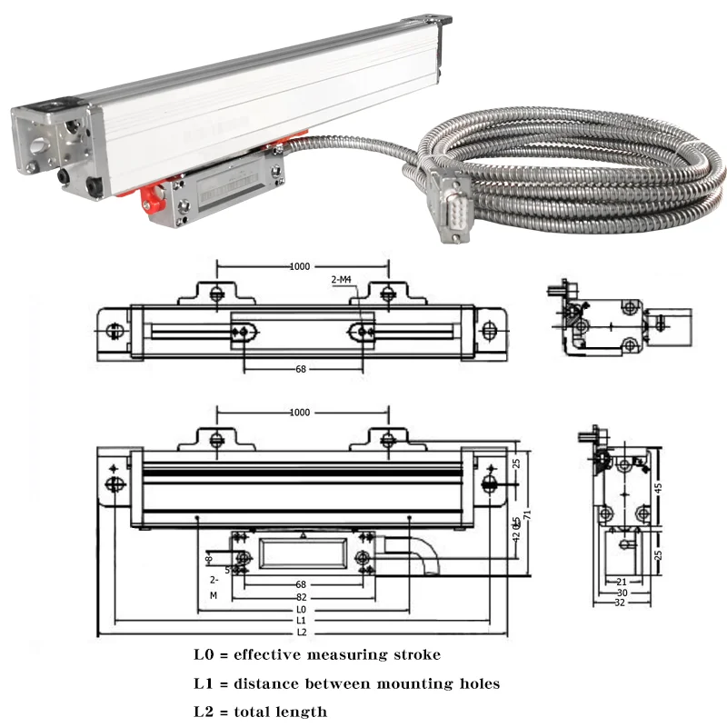 SINO LncrementalMiniature KA600 High Precision Optical Digital Linear Electronic Grating Ruler Incremental Encoder 2 3 Axis Lcd