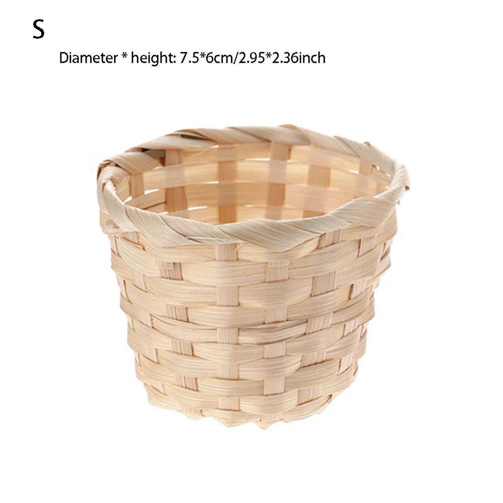 Bamboo Basket 1 Pcs Small Desktop Debris Storage Woven Flower Basket Bamboo Wood Woven Basket Two Sizes Optional