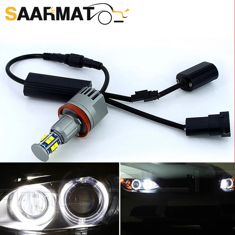 2Pcs LED Angel Eyes Lights Canbus for BMW E60 E61 E63 X5 E70 X6 E71 E90 E91 E92 E93 M3 E89 E82 E87 H8 LED Headlight 6000K White