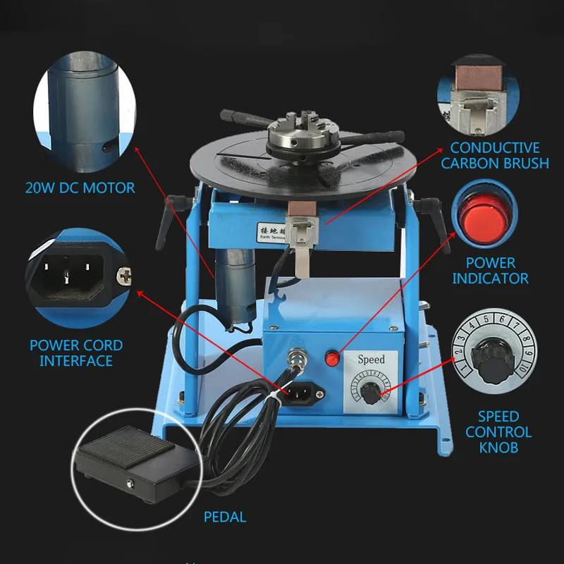 80mm Chuck + HD-10 Mini Welding Positioner Turntable 3 Jaw Lathe Chuck Welding Table semi-automatic welding