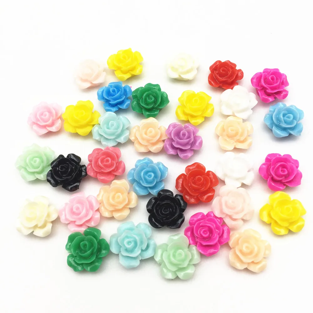 50pcs 13mm Multi Mixed Resin Rose Flower Flatbacks Cabochons Embellishments DIY Phone Decorations Scrapbook Crafts Cardmaking