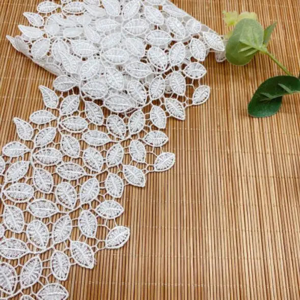 1 Yard Width:9.5cm Stylish Ivory White Leaves Design Laces Water Soluble Polyester Silk Lace for Sewing Embellishment(KK-570)