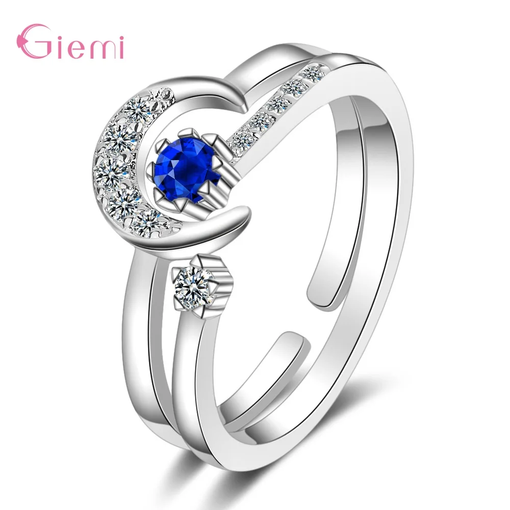 

Trendy New Fashion 925 Silver Trendy Luxury 2 in 1 Match Moon Stars Rings For Women Girls Propose Wedding Christams