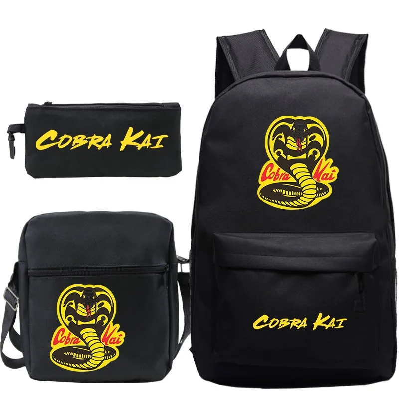 Students Cobra Kai School Bags 3Pcs Set Unisex Travel Backpacks Children Knapsack Cool Anime Bagpacks for Girls Boys Teens Kids