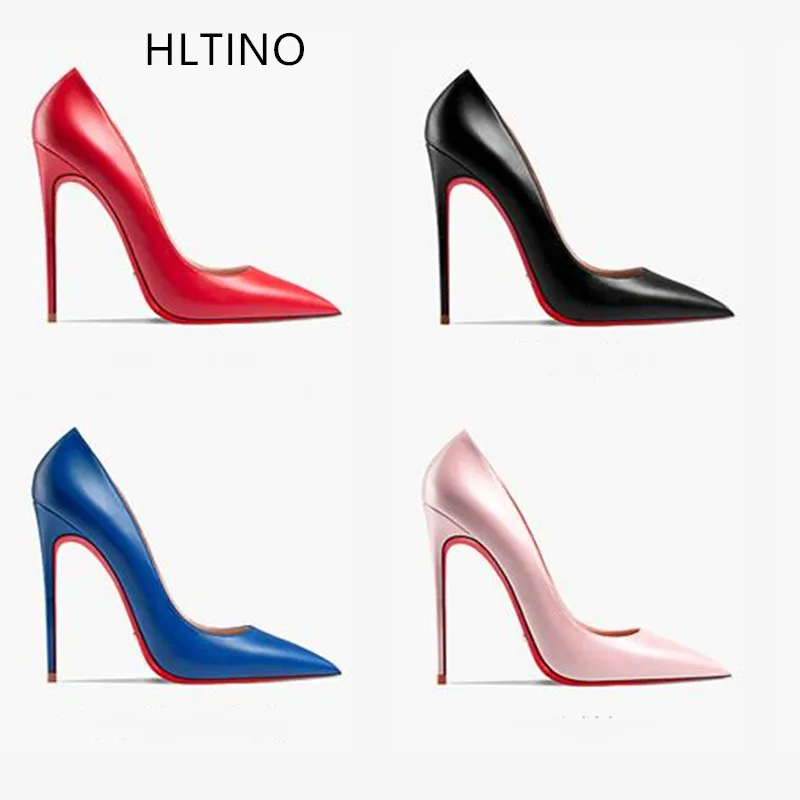 HLTINO Sexy Women Red Bottom Shoes Ladies Fashion Matte Finish High Heel Stilettos Autumn Spring Blue Black Shoe Daily Pump