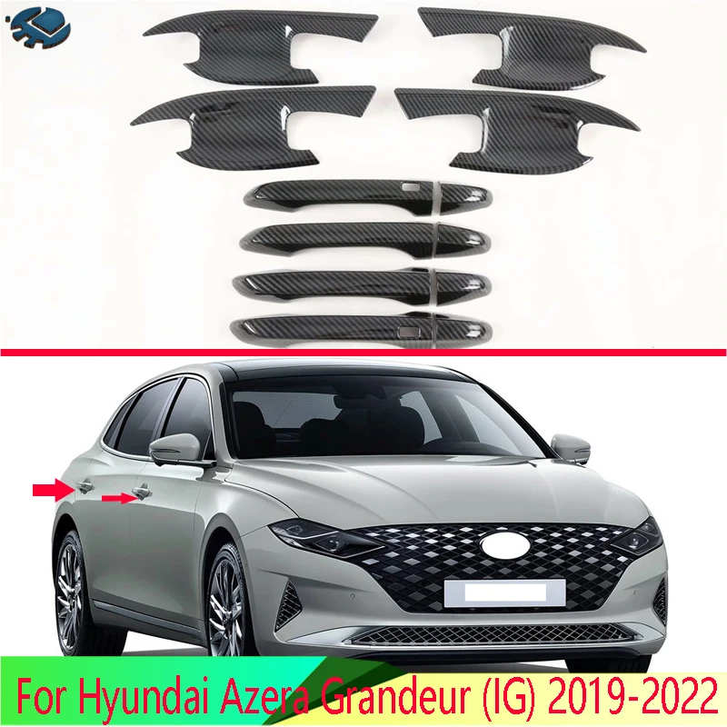 For Hyundai Azera Grandeur (IG) 2019-2022 Carbon Fiber Style Door Handle Bowl Cover Cup Cavity Trim Insert Catch Molding Garnish