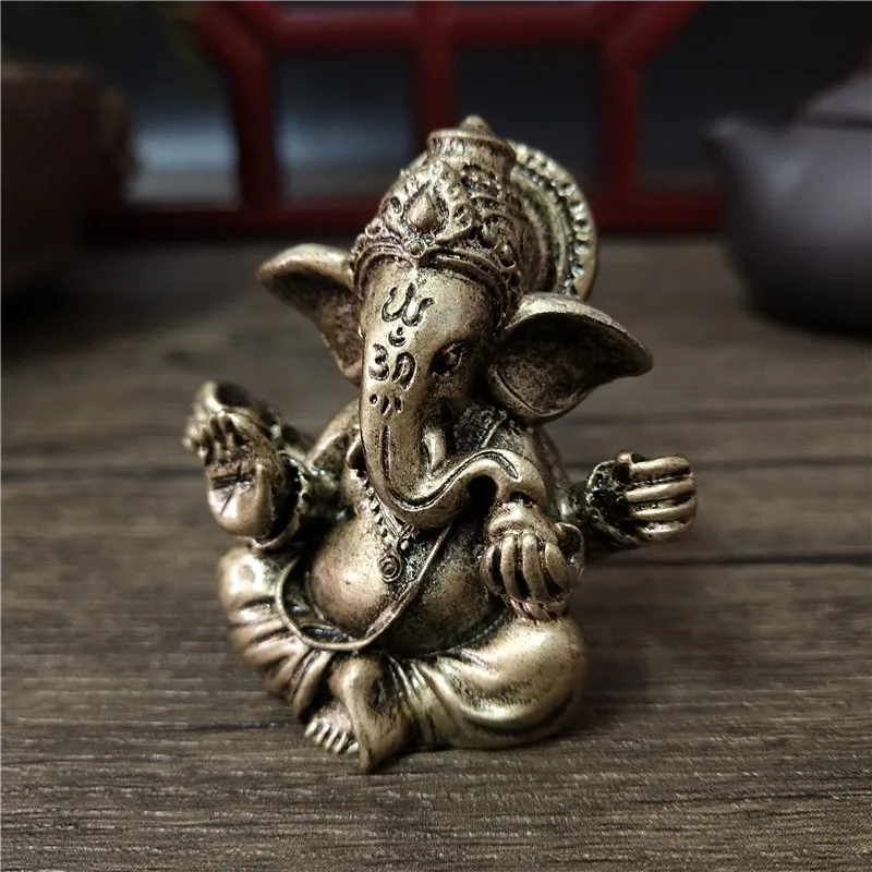 Bronze Color Lord Ganesha Statue Buddha Ornaments Elephant Hindu God Sculpture Figurines Home Office Decoration Buddha Statues