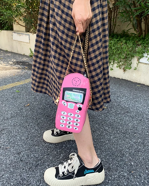 Funky Retro Del Telefono di Stile Delle Donne di Brevetto Borse In Pelle e Borse Tracolla A Catena Sacchetto di Casual Frizione Ragazze Sacchetto di