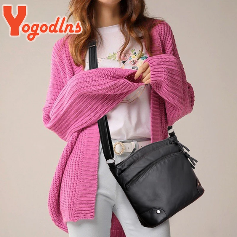 Yogodlns Vintage Soft PU Leather Shoulder Bag Female Zipper Messenger Handbag Brands Fashion Bucket Bag Casual Lady Purse  femin