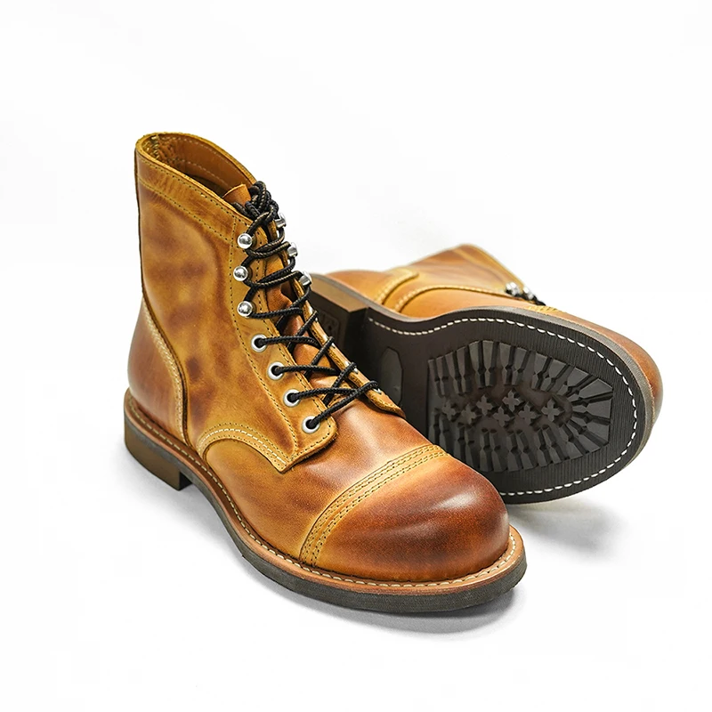 Wytrzymały Goodyear-ściągany Stitchdown wytrzymały styl buty do pracy dziedzictwo prawdziwej skóry Moctoeboots8111 czerwony dla mężczyzn buty Midcut