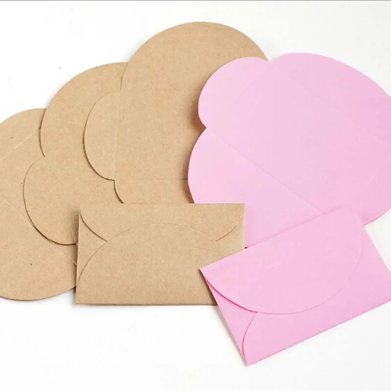 50pcs/lot Handmade Mini Craft Paper Envelope Brown And Pink Paper Bag DIY Multifunction Gift Envelope for Wedding Birthday Party